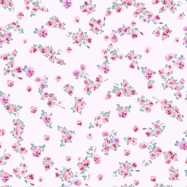 Küçük çaplı çiçeklerde zarif, nazik bir moda. Millefleur 'lar kumaş, pamuk kumaş, kapak, imalat, duvar kağıtları, baskı, hediye, koleksiyon defteri için çiçeksiz arka plan.