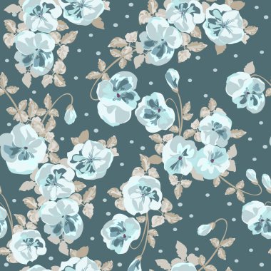 Küçük çaplı çiçeklerde zarif, nazik bir moda. Millefleur 'lar kumaş, pamuk kumaş, kapak, imalat, duvar kağıtları, baskı, hediye, koleksiyon defteri için çiçeksiz arka plan.