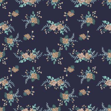 Basit, pürüzsüz çiçek deseni ve parlak renkli küçük çiçekler. Moda Millefleur 'ları. Moda baskıları için zarif bir şablon