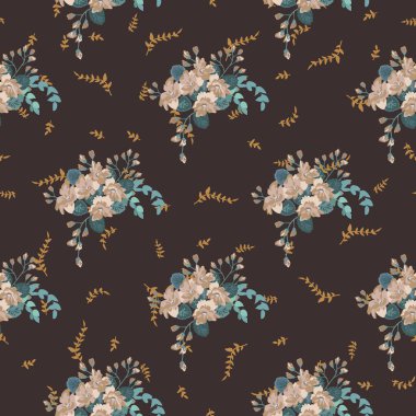 Basit, pürüzsüz çiçek deseni ve parlak renkli küçük çiçekler. Moda Millefleur 'ları. Moda baskıları için zarif bir şablon