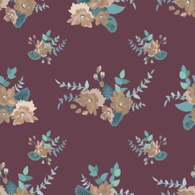 Basit, pürüzsüz çiçek deseni ve parlak renkli küçük çiçekler. Moda Millefleur 'ları. Moda baskıları için zarif bir şablon