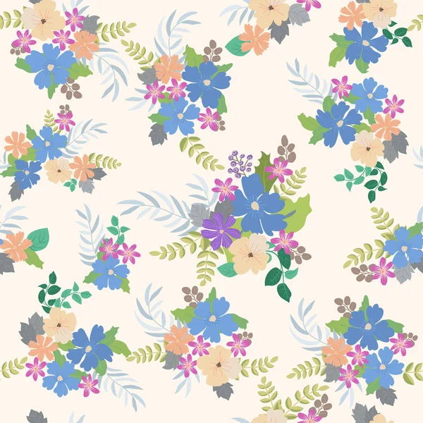 Seamless Plants Pattern Antique Folk Flowers Shabby Chic Style Millefleurs — Stock Vector