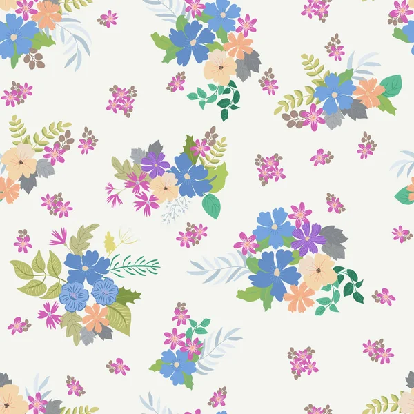 Seamless Plants Pattern Antique Folk Flowers Shabby Chic Style Millefleurs — Stock Vector