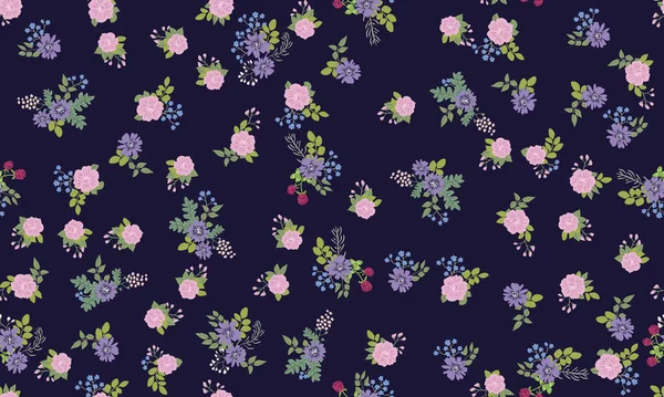 Naadloze Planten Patroon Met Antieke Volksbloemen Shabby Chique Stijl Millefleurs — Stockvector