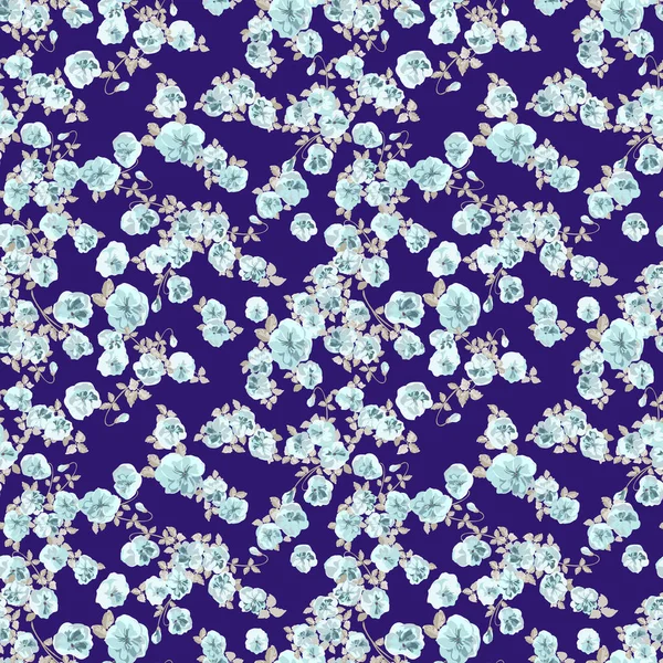 Elegante Patrón Moda Suave Flores Pequeña Escala Millefleurs Fondo Sin — Vector de stock