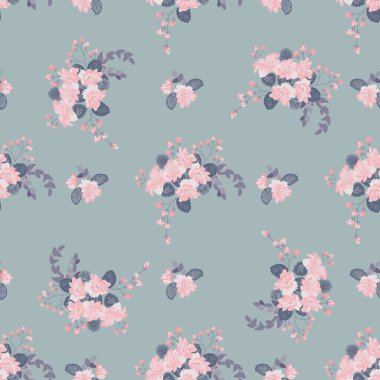 Basit, pürüzsüz çiçek deseni ve parlak renkli küçük çiçekler. Moda Millefleur 'ları. Moda baskıları için zarif bir şablon