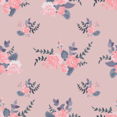 Basit, pürüzsüz çiçek deseni ve parlak renkli küçük çiçekler. Moda Millefleur 'ları. Moda baskıları için zarif bir şablon