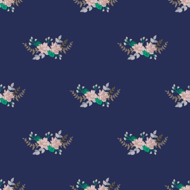 Basit, pürüzsüz çiçek deseni ve parlak renkli küçük çiçekler. Moda Millefleur 'ları. Moda baskıları için zarif bir şablon