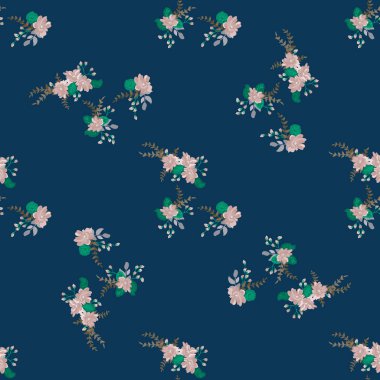 Basit, pürüzsüz çiçek deseni ve parlak renkli küçük çiçekler. Moda Millefleur 'ları. Moda baskıları için zarif bir şablon