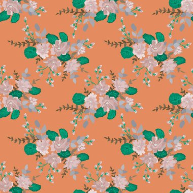 Basit, pürüzsüz çiçek deseni ve parlak renkli küçük çiçekler. Moda Millefleur 'ları. Moda baskıları için zarif bir şablon