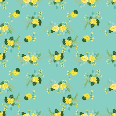 Basit, pürüzsüz çiçek deseni ve parlak renkli küçük çiçekler. Moda Millefleur 'ları. Moda baskıları için zarif bir şablon