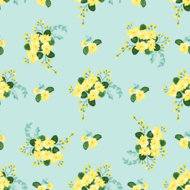 Basit, pürüzsüz çiçek deseni ve parlak renkli küçük çiçekler. Moda Millefleur 'ları. Moda baskıları için zarif bir şablon