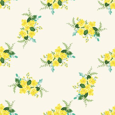 Basit, pürüzsüz çiçek deseni ve parlak renkli küçük çiçekler. Moda Millefleur 'ları. Moda baskıları için zarif bir şablon