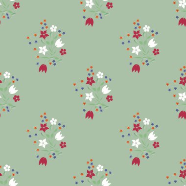 Küçük çiçeklerdeki basit şirin desen. Tekstil veya kitap kapakları, imalat, duvar kağıtları, baskı, hediye paketi ve yapıştırma kitabı için çiçeksiz arka plan.