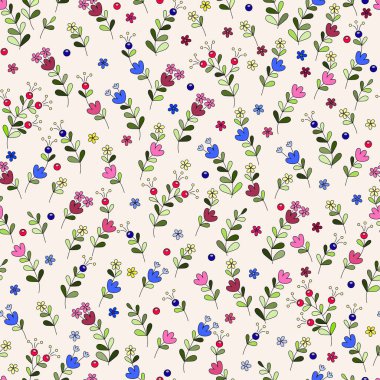 Soyut çiçeklerin kusursuz desenleri ve tekstil veya kitap kapakları için yapraklar, imalat, duvar kağıtları, baskı, hediye paketi