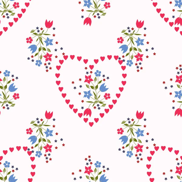 Patrón Lindo Sin Costuras Flores Pequeñas Concepto San Valentín Fondo — Vector de stock