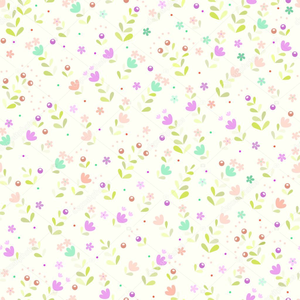 Seamless floral pattern of abstract flowers and leaves for textile or book covers, manufacturing, wallpapers, print, gift wrap