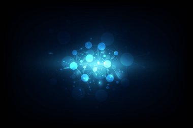 Soyut fütüristik - Lacivert arka planda doğrusal ve çokgen şekilli moleküller teknolojisi. İllüstrasyon Vektörü tasarımı dijital teknoloji kavramı