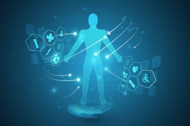 hud arayüzü sanal hologram gelecekteki sistem sağlık hizmetleri yenilik kavramı arka planı