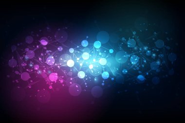 Soyut fütüristik - Lacivert arka planda doğrusal ve çokgen şekilli moleküller teknolojisi. İllüstrasyon Vektörü tasarımı dijital teknoloji kavramı