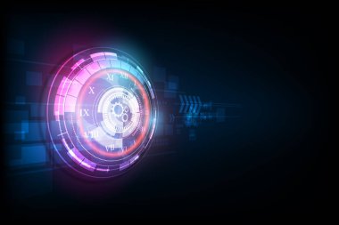 Saat konsepti ve zaman makinesine sahip soyut Gelecek Teknolojisi Arkaplanı, vektör şeffaf