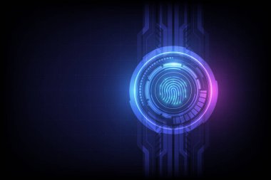 Soyut teknoloji arka plan. Parmak izi P işareti ile güvenlik sistemi kavramı. Vektör illüstrasyonu