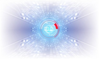 Dijital sayı zamanlayıcısı ve geri sayım konseptine sahip soyut Gelecek Teknolojisi Arkaplanı, şeffaf vektör