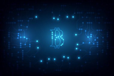 Dijital bitcoin kripto para birimi vektör arkaplanı. Bitcoin vektör resimleme arkaplanı