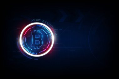  Bitcoin dijital para birimi, fütürist dijital para, teknoloji dünya çapında ağ konsepti, vektör illüstrasyonu