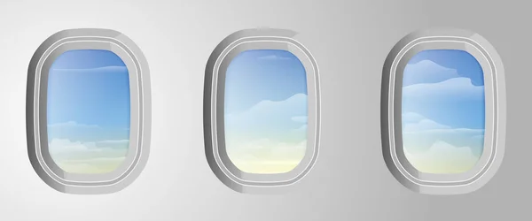 Flugzeugfenster Mit Wolkenlosem Blauen Himmel Draußen Blick Aus Dem Flugzeug — Stockvektor