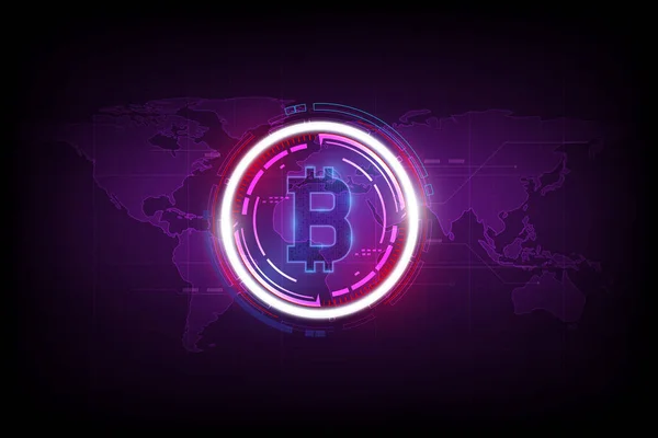 Bitcoin Digital Currency World Globe Hologram Futuristic Digital Money Technology — Stockový vektor