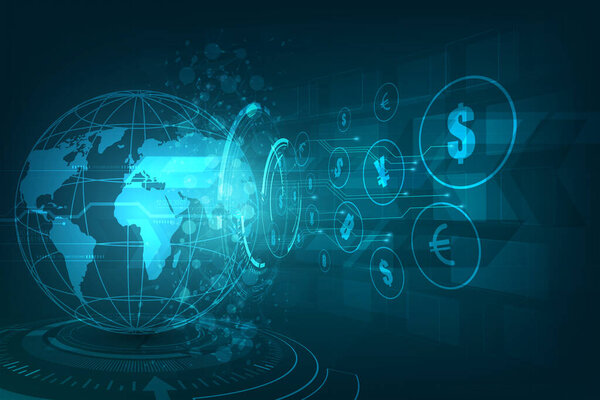 Transferencia Dinero Moneda Global Bolsa Valores Stock Vector Ilustración — Vector de stock