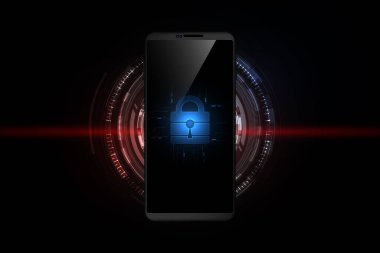 Akıllı telefon teknolojisi güvenlik kavramı, fütüristik soyut teknoloji geçmişi, vektör illüstrasyonu