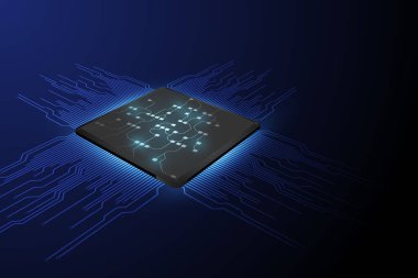 Soyut teknoloji çip işlemcisi illüstrasyon mavi teknoloji arkaplan vektörü.