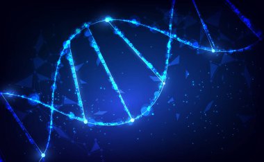 DNA, tıbbi ve teknoloji geçmişi. Gelecekçi molekül yapısı sunumu. vektör illüstrasyonu