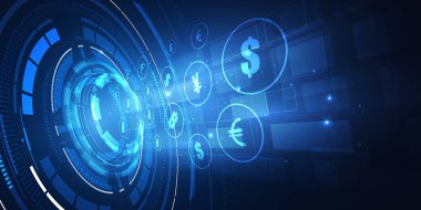 Para transferi. Küresel para birimi. Borsa 'da. Stok vektör illüstrasyonu.