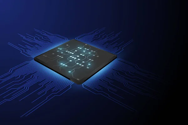 Tecnologia Astratta Chip Processore Illustrazione Blu Tecnologia Sfondo Vettore — Vettoriale Stock