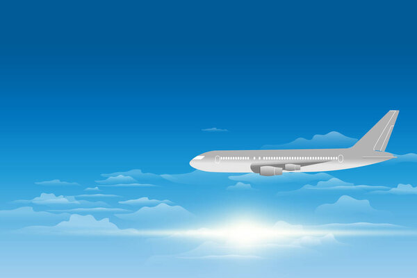sky view of a plane . Passenger airplanes on the sky view background. vector illustration