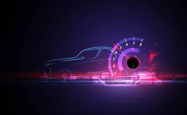 Yüksek çözünürlüklü hologram. Fütürist araba servisi, tarama ve otomatik veri analizi, Sanal Grafik Arayüzü. Vektör yanılsaması