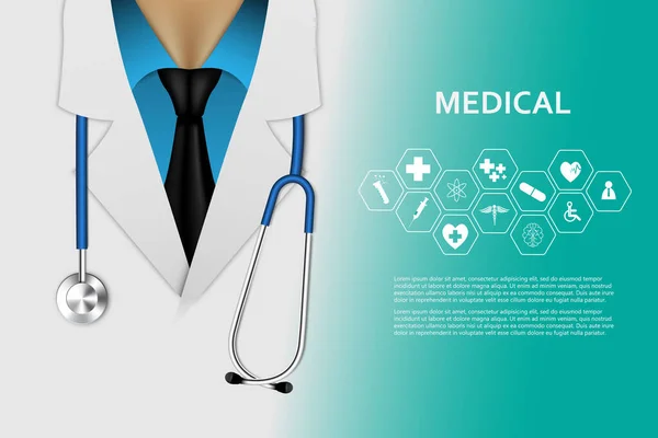 Concepto Seguro Salud Doctor Hospital Con Iconos Relacionados Con Seguro — Vector de stock