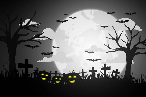 Fondo Noche Halloween Con Calabaza Ilustración Vectorial — Vector de stock