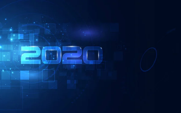 2020 Perayaan Dengan Latar Belakang Teknologi Siber Futuristik Konsep Hitung - Stok Vektor