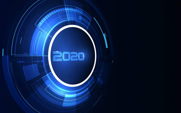 Celebração 2020 Com Fundo Tecnologia Futurista Cibernética Conceito Contagem Regressiva —  Vetores de Stock