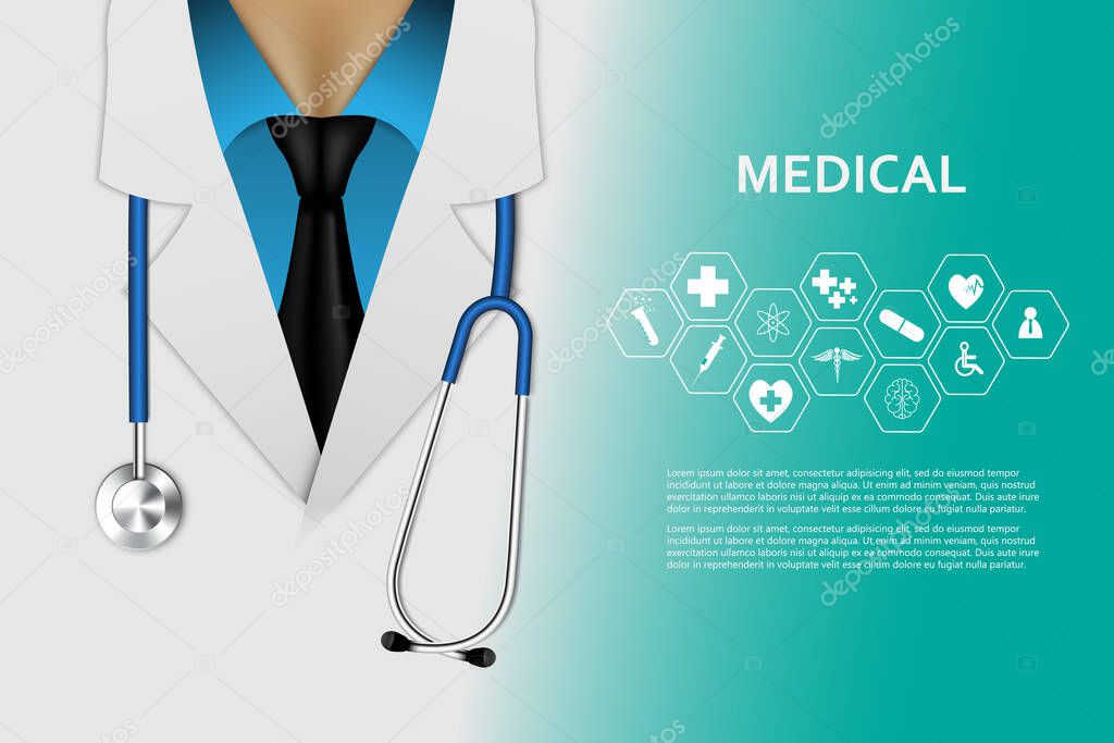 Health Insurance Concept - Doctor in hospital with health insurance related icons digital technology doctor concept modern innovation. vector eps10