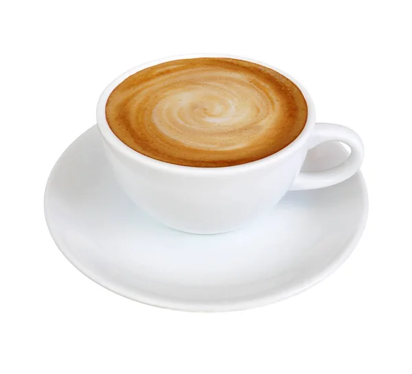 Café Quente Cappuccino Latte Copo Branco Com Textura Espuma Leite — Fotografia de Stock