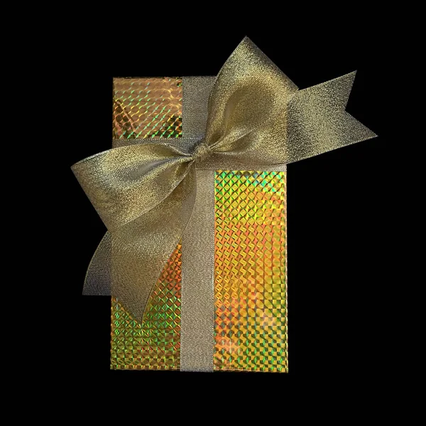Envoltura Caja Regalo Cinta Con Papel Embalaje Holograma Lámina Oro —  Fotos de Stock