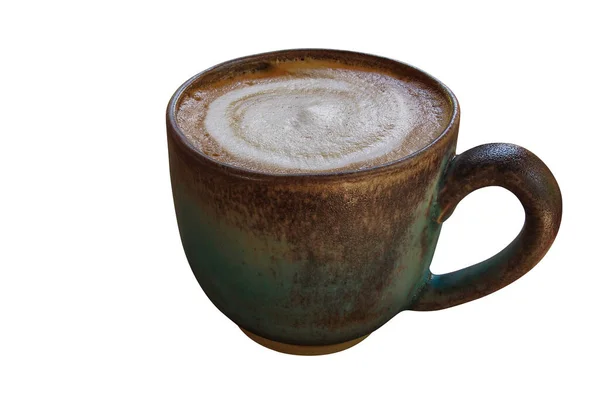 Hot Coffee Cappuccino Spiral Milk Foam Old Vintage Style Ceramic — Stock Photo, Image