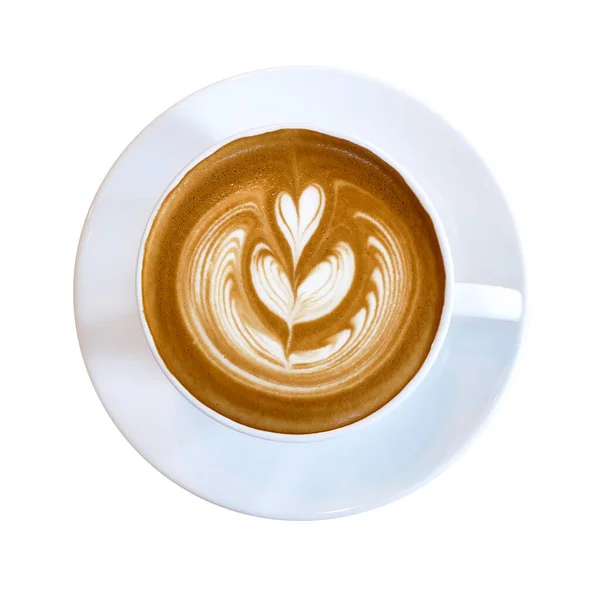 Vista Superior Taza Café Latte Caliente Con Roseta Mini Corazón — Foto de Stock