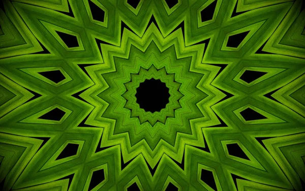 Fundo Verde Abstrato Folhas Palma Com Efeito Caleidoscópio Padrão Geométrico — Fotografia de Stock