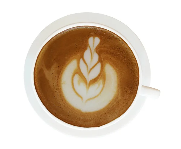 Vista Superior Café Quente Latte Cappuccino Copo Com Leite Arte — Fotografia de Stock